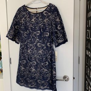 Dress for special occasion, blue embroidered with gold back zipper